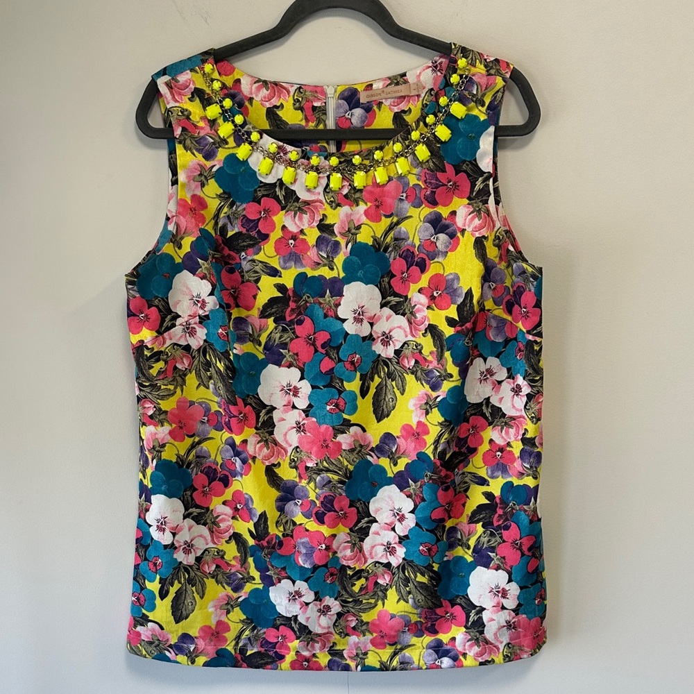 Gibson Latimer VTG Sz Large Vibrant Floral Sleeveless Blouse